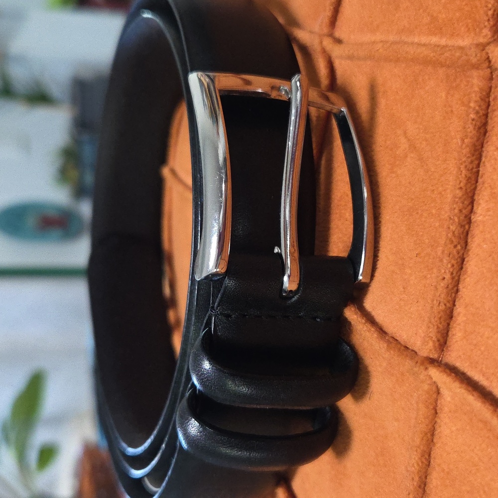 Ralph Lauren Belt Black Solid Buckle Leather Men's Size 38 Embossed NEW